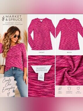 NWT Market & Spruce Burgundy Marled Long Sleeve Top Size S